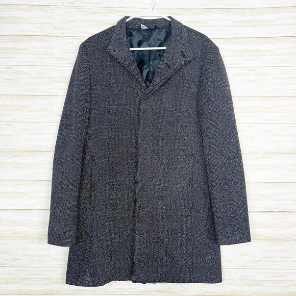 Zara Textured Stretch Knit Coat Marled Black - Picture 1 of 6